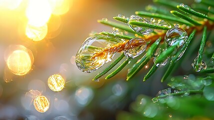 Water Droplets on Pine Needles