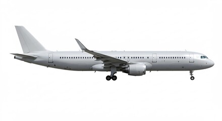 Obraz premium 白い旅客機、滑走路を静かに待つ。完璧なシルエット、明るい背景で際立つ。. AI Generated