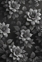 Subtle charcoal floral wallpaper, seamless pattern, illustration, interior, grey