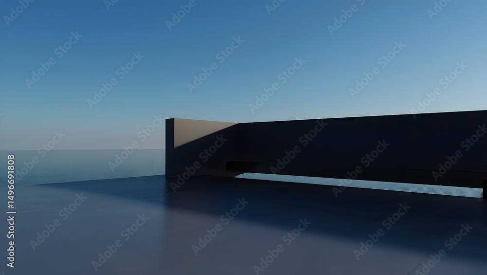 Poster a modern architectural composition contrasts clean lines and forms with the expansive natural backdr