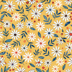 Elegant Seamless Daisy Pattern. Yellow Floral Background