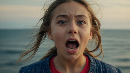 Candid shot of a girl making goofy faces for the camera.

