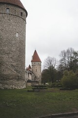 Scenic garden outside the historic walls of Old Town Tallinn, Estonia