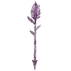 Artistic Arrow with Hand Drawn Details in Lavender Isolated on Transparent Background