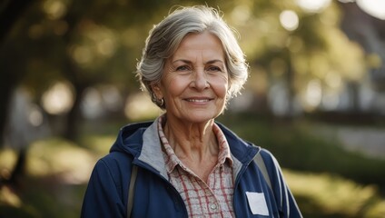 Portrait of mature volunteer woman outdoors