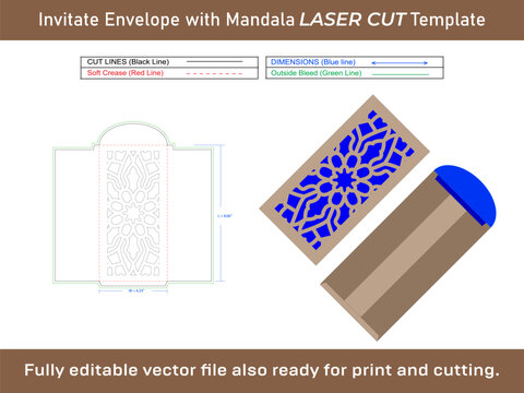 Invitate Envelope Dieline Template with Mandala Laser cut