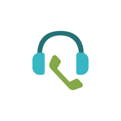 Stylized customer service icon, headset and receiver symbol with soft colors