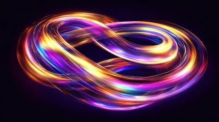 Glowing neon infinity loop swirls dark background abstract design