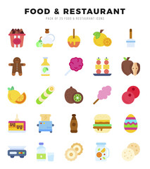 Food and Restaurant Flat icons collection. 25 icon set. Vector illustration.
