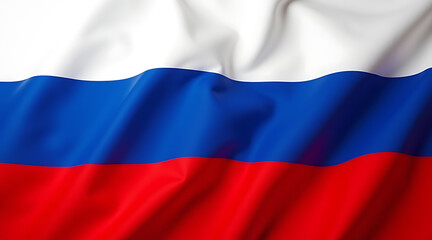 Russian flag waving gently in the wind during a clear day, showcasing the colors of blue, white, and red prominently in the sky