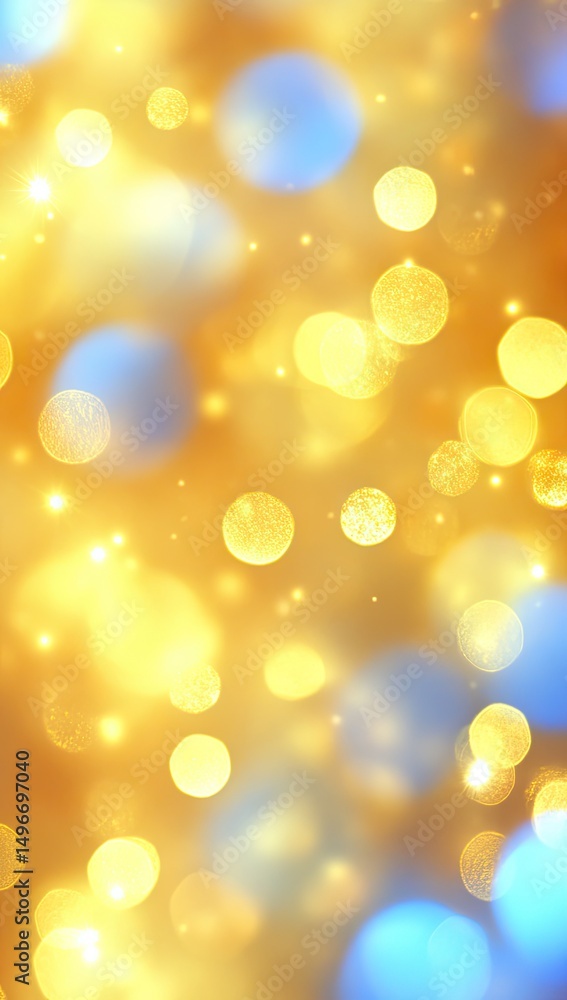 Poster a vibrant abstract background featuring a blend of blue and gold bokeh lights. creating a dreamy atm