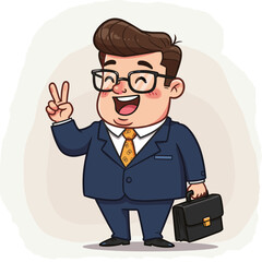 Joyful cartoon man in formal dress smiling

