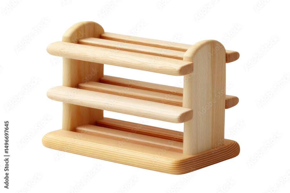 Poster minimalist wooden shelves with multiple tiers for organizing and displaying items in a modern and ef