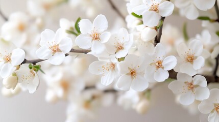 Close-up of delicate white blossoms on a tree branch, soft focus