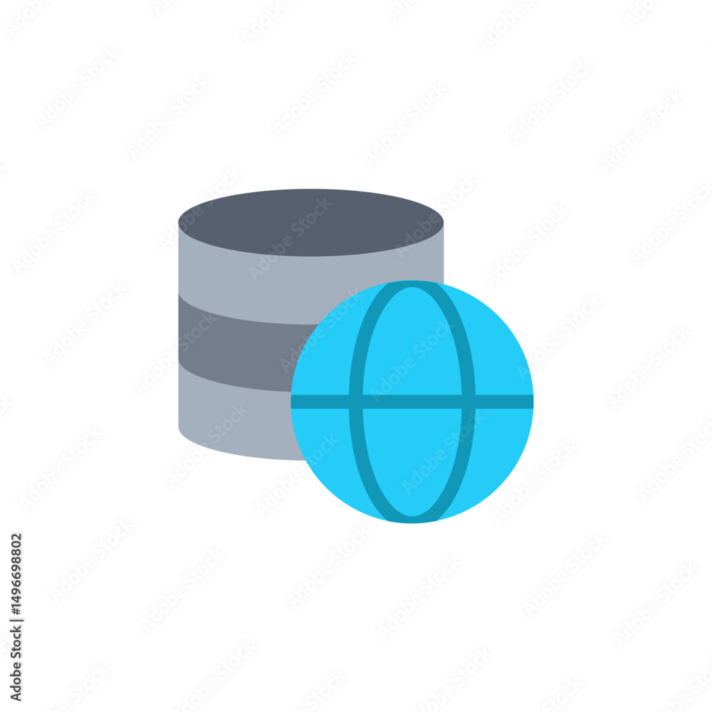 Poster stylized depiction of database storage interconnected with global networking