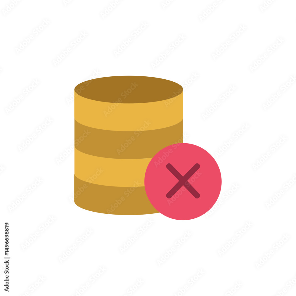 Aufkleber database restriction illustration with cross symbol over a round shape object