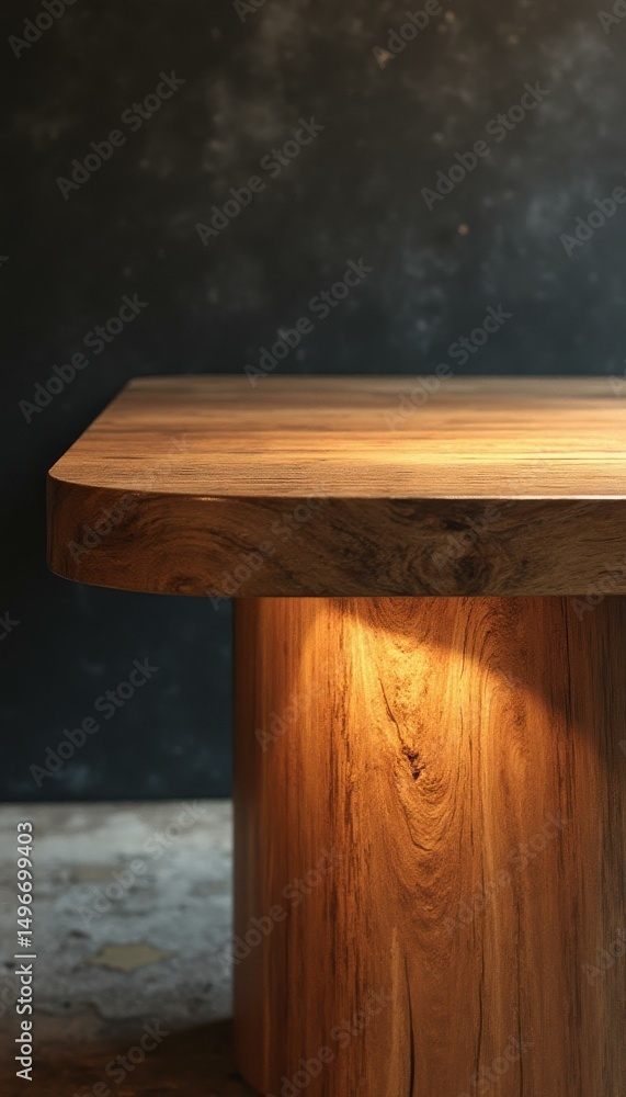 Aufkleber elegant wood table with round edge and dark background for interiors and design
