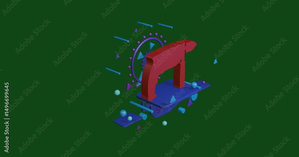 Aufkleber red drill symbol on a pedestal of abstract geometric shapes floating in the air. abstract concept ar