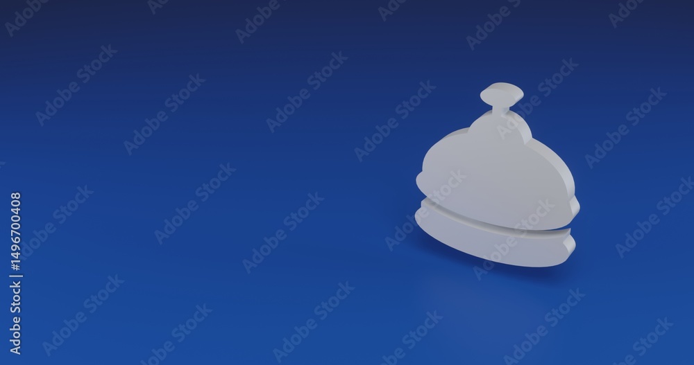 Poster isolated realistic white reception bell symbol with shadow. located on the right side of the scene. 