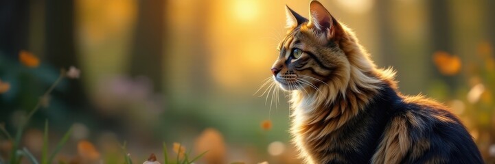 Obraz premium Majestic Maine Coon cat observing surroundings, hunting, curious