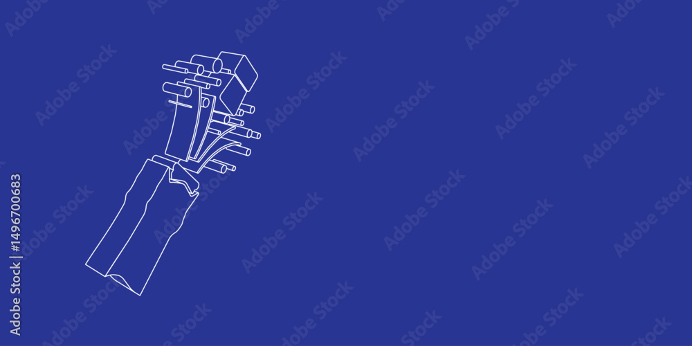 Poster the outline of a large champagne opening symbol made of white lines on the left. 3d view of the obje
