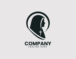 Serene Nun Illustration Vector Logo Design, Peaceful Religious Nun Figure Vector Logo, Devout Nun Silhouette Minimalist Vector Logo