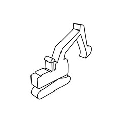 The outline of a large excavator symbol is made with black lines. 3D view of the object in perspective. Vector illustration on white background