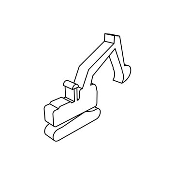 recommend clip art: The outline of a large excavator symbol is made with black lines. 3D view of the object in perspective. Vector illustration on white background