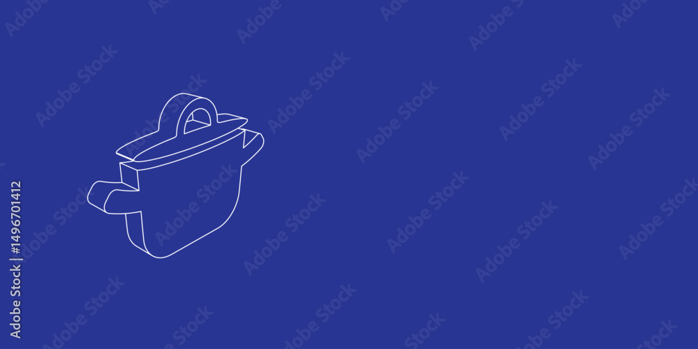Poster the outline of a large pot symbol made of white lines on the left. 3d view of the object in perspect