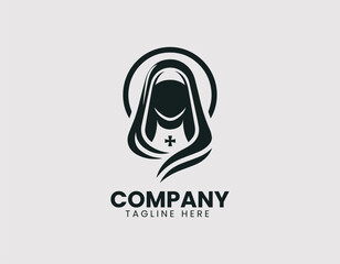 Serene Nun Illustration Vector Logo Design, Peaceful Religious Nun Figure Vector Logo, Devout Nun Silhouette Minimalist Vector Logo