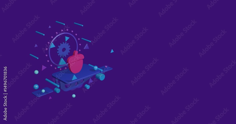 Poster pink acorn symbol on a pedestal of abstract geometric shapes floating in the air. abstract concept a