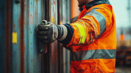 Worker in High-Visibility Jacket Operating Industrial Equipment