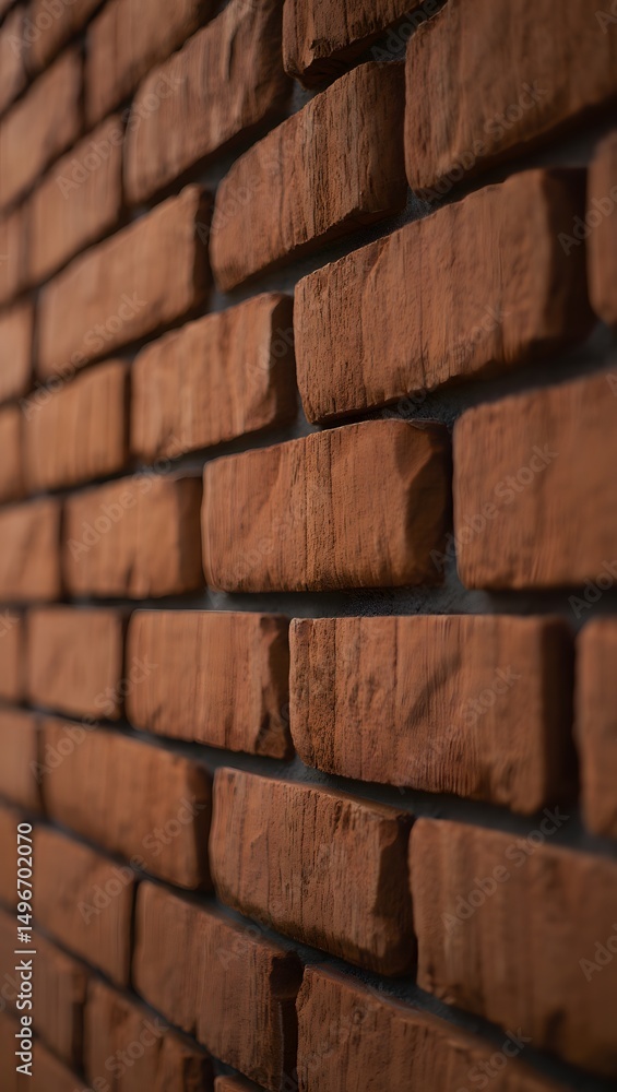 Poster close-up view of a rustic brick wall, showcasing the texture and color variations of the bricks.
