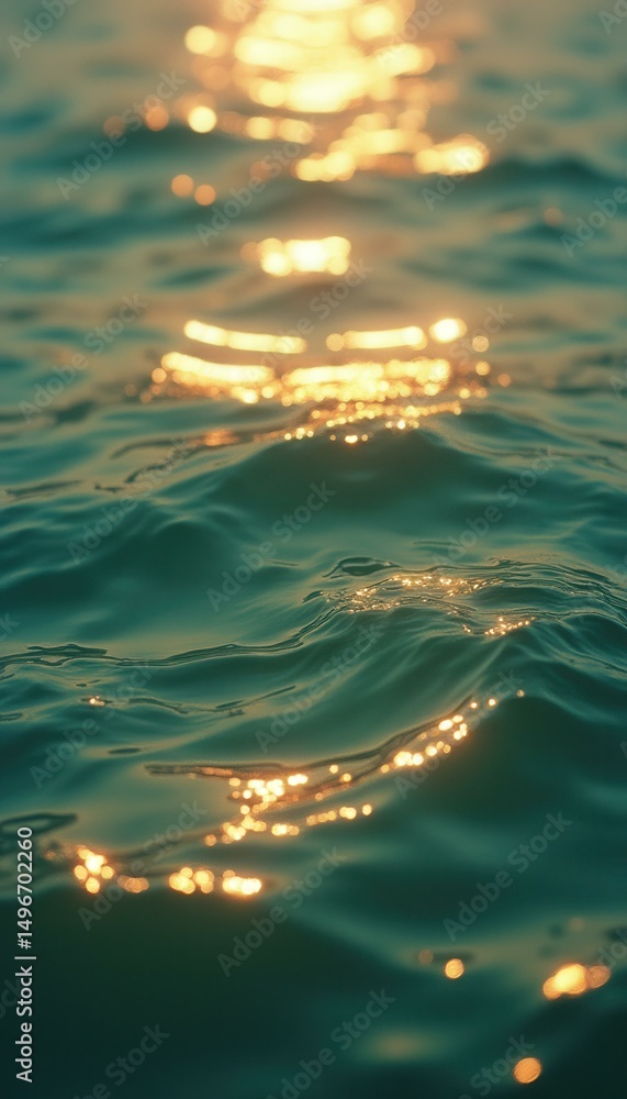 Poster glimmering waters: sunlight dancing on gentle waves, reflecting golden light and creating a dreamy, 