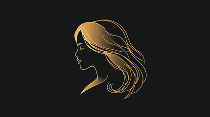 Stylish logo featuring a golden-haired womanâ€™s face, perfect for minimalist skincare branding, shown in a flat vector against a black backdrop