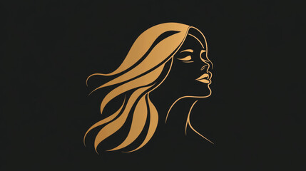 Stylish logo featuring a golden-haired woman’s face, perfect for minimalist skincare branding, shown in a flat vector against a black backdrop