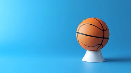 Blue background basketball globe on white stand creative sports concept idea image