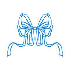Decorative ribbon bow illustration in blue outline style