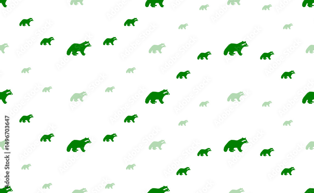 Poster seamless pattern of large and small green raccoon symbols. the elements are arranged in a wavy. illu