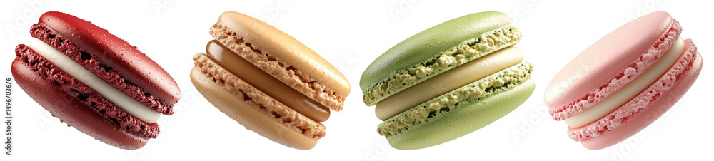 Poster png colorful macarons in row, element set on transparent background