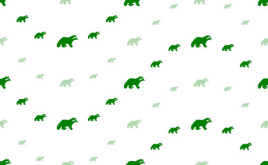 Seamless pattern of large and small green raccoon symbols. The elements are arranged in a wavy. Illustration on light green background