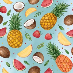 Watercolor Tropical Fruit Pattern with Vibrant Colors