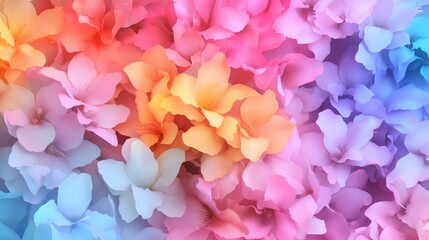 Colorful floral bouquet art. Many pastel blooms with rainbow hues