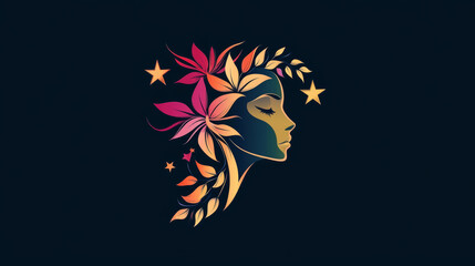 Obraz premium Abstract logo combining female face, floral, and star motifs for premium beauty and wellness branding