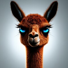 Obraz premium Charming Alpaca Portrait with Striking Blue Eyes and Detailed Fur, Soft Lighting, and Expressive Features