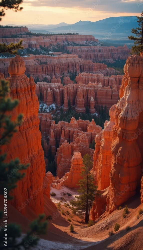 Aufkleber dramatic sandstone formations creating a canyon landscape with reddish rocks and distant mountains u