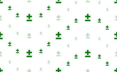 Seamless pattern of large and small green plus–minus signs. The elements are arranged in a wavy. Illustration on light green background