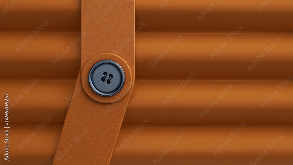 Poster a close-up studio shot of a tan textured item with button and strap. focused on the textures and det