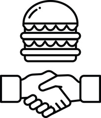 A sandwich and a handshake symbolize a business deal