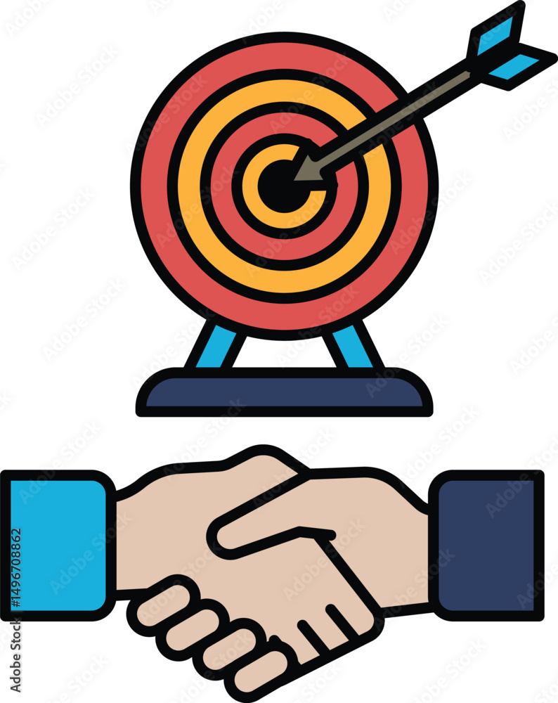 Poster a hand shaking a target with a red arrow in the middle